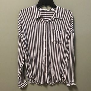 Maurices Navy & White Button Down Blouse